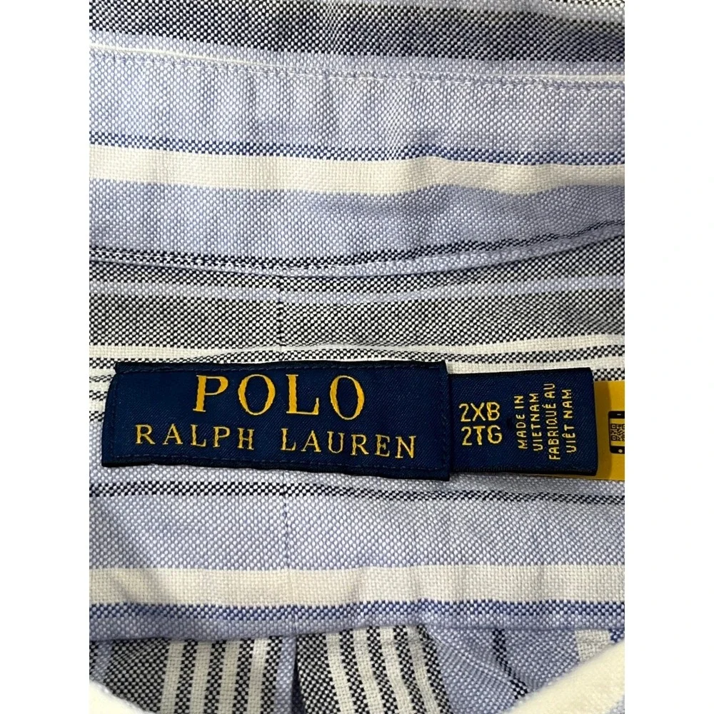 Polo Ralph Lauren shirt men's size 2XB Big Striped Button Down Blue Fresh‎ Pony